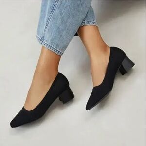 VIVAIA Melody Square Toe Ribbed Knit Block Heel Pumps Shoes Black